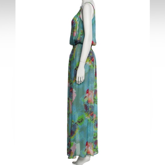 A.L.C. Silk long, turquoise floral dress. - Picture 2 of 4